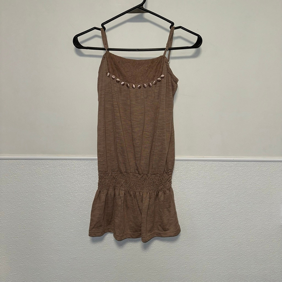 Y2K Women's Charlotte Russe Brown Tan Tank Top Sz Small Buttons Spaghetti Strap - Picture 1 of 9